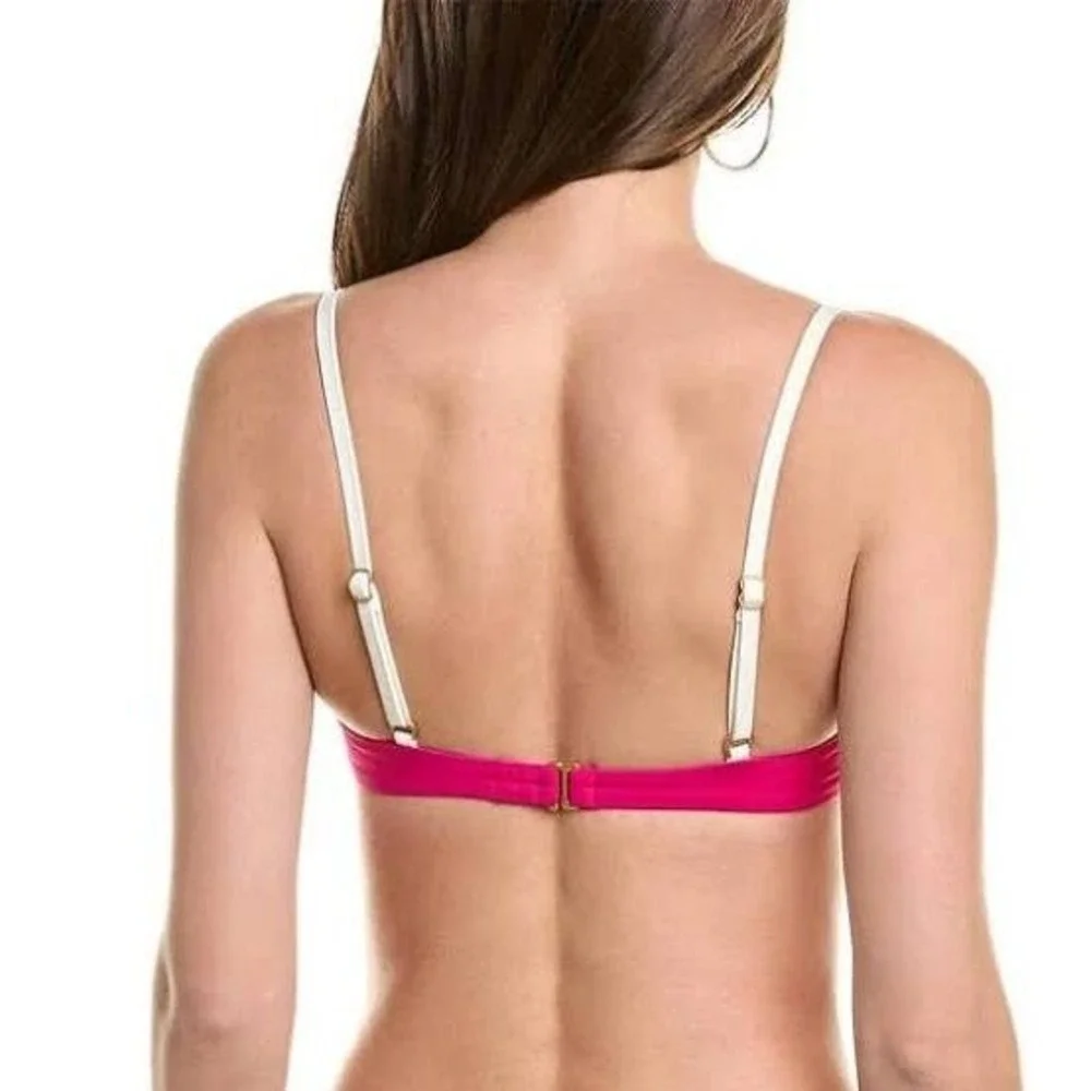 L*SPACE Pink‎ White Nico Bikini Top Underwire Contrast V-Wire XS NWT